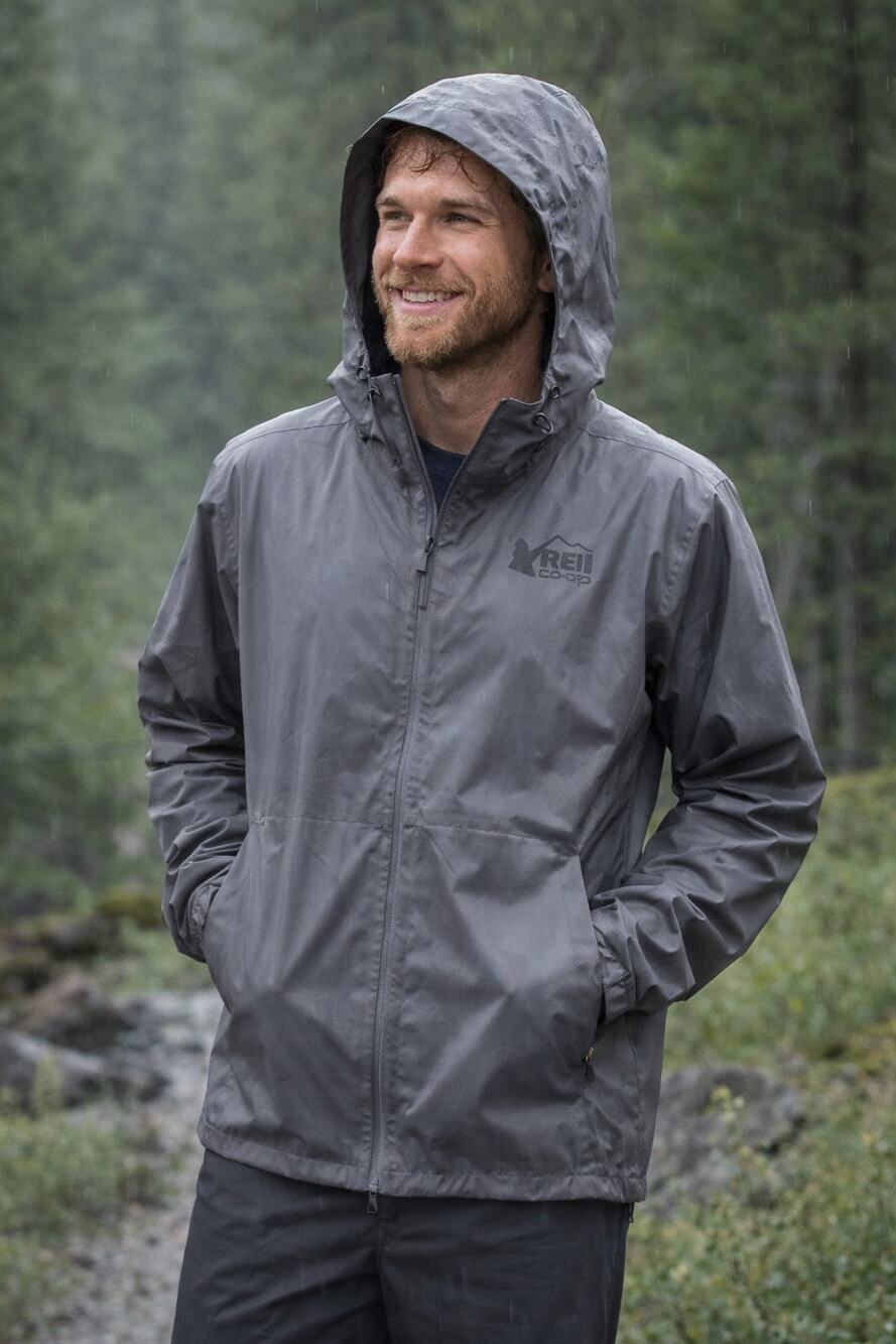REI Co-Op Men's Gray Hooded Windbreaker Water-Resistant Jacket Size XL Gorpcore
